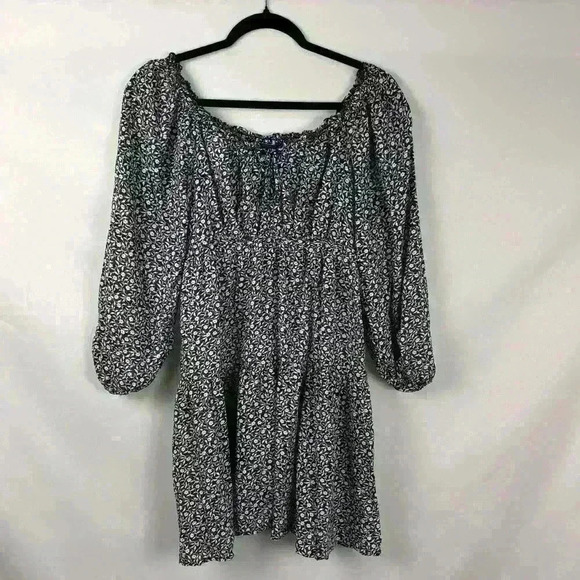 Mini Poet Swing Dress Bubble Sleeve Floral Smocked Boho Fall - Picture 2 of 9